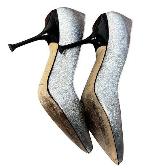 Sergio Rossi Silver Metallic Leather Pointed Toe Pumps Size 36 / US 6 - Picture 7 of 9